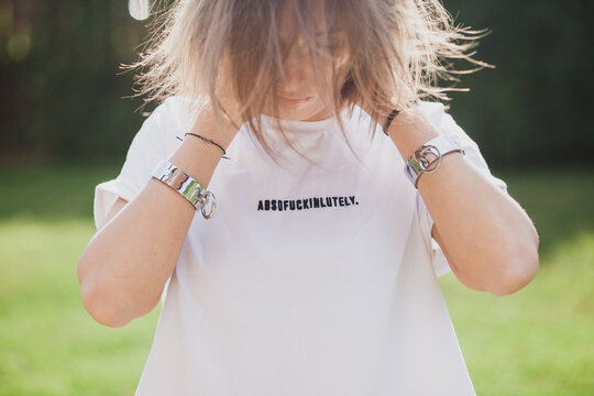 Beautiful girl in a white t-shirt