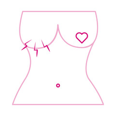 breast cancer awareness month, female body heart on the nipple, healthcare concept line icon