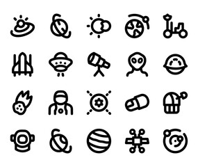 Galaxy Line Icon Set . Planet, Space, Alien, Satellite, Astronomy Icon - Vector Illustration .