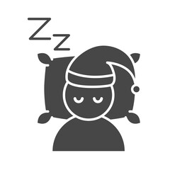 insomnia, person with hat sleeping with a pillow silhouette icon style