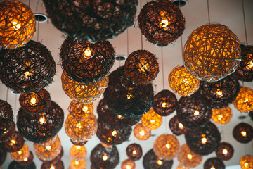 Curious round light shades looking like balls of wool