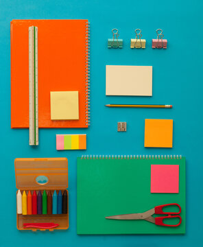 School stuff on the table.