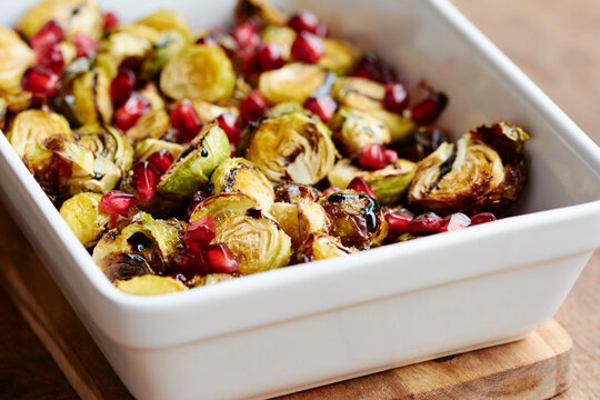 Roasted Brussels sprouts with pomegranate arils