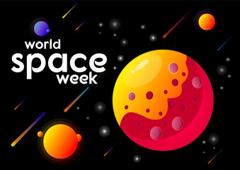 WORLD SPACE WEEK. It’s the largest space event on Earth, and it takes place on October 4-10. Poster, card, banner, background design. 