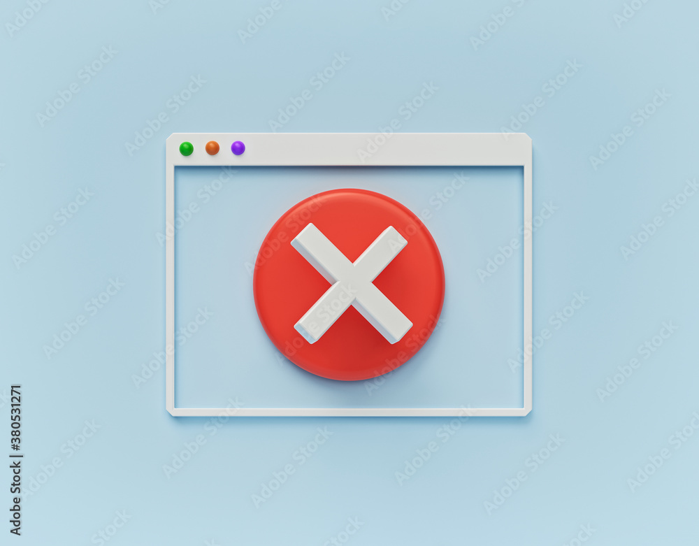 Poster minimal design. Error computer window, exit button, cancel concept. 3d rendering