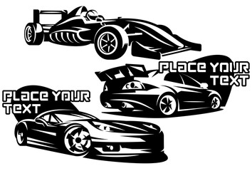 Fototapeta premium Set of sports cars. Monochrome vector illustration. Business card design templates