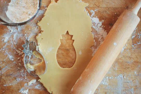 Pineapple shaped cookies being made