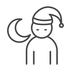 insomnia, character with hat sleepless linear icon style