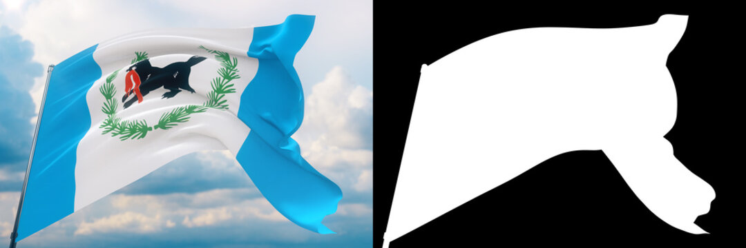 Flag of Irkutsk Oblast. High resolution close-up 3D illustration. Flags of the federal subjects of Russia. Set of flag and alpha matte image. Very high quality mask.