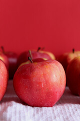 Washed apples dry on a towel. Apple background. Fruit.