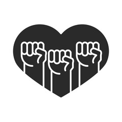 international human rights day , raised hands in the heart silhouette icon style