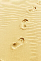 Top view on sand dunes. Footsteps in the sand