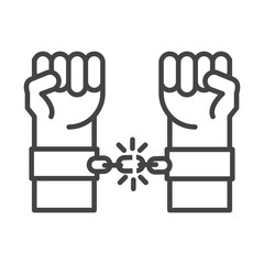 international human rights day, fist raised up hands breaking chain line icon style