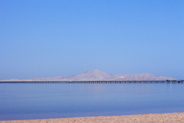 View of Tiran Island from the Red Sea. Seascape.
