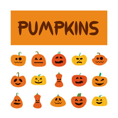 bundle of halloween pumpkins in white background flat style icons