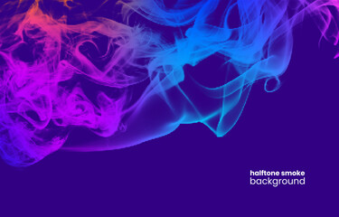 Vector halftone smoke background. Colorful gradient smoke effect on dark background. Stock vector illustration.