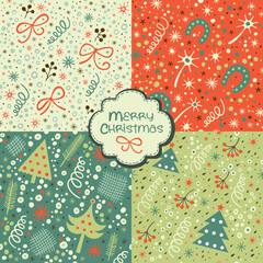 Fototapeta na wymiar Set of Christmas seamless patterns. Festive background.