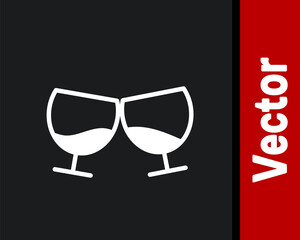 White Glass of cognac or brandy icon isolated on black background. Vector Illustration.