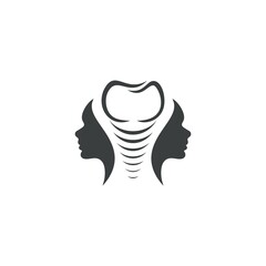 Simple and elegant Oral, Face and implant logo design. using the form of dental implants and silhouettes of two beautiful women's faces