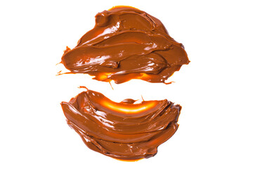 Melted tasty caramel splashes isolated on white background.