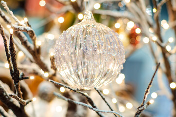Christmas toys on the Christmas tree.