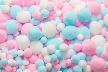 White, pink and blue soft pompons
