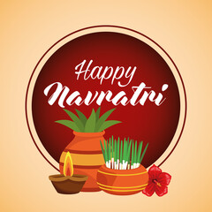 happy navratri celebration card with houseplants and candles