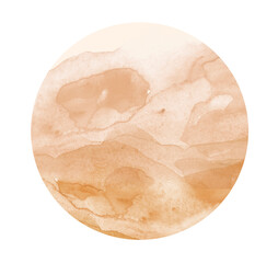 Watercolor yellow, brown hill, hillock, grass. Desert, sand. Summer, autumn landscape on white isolated background. Round element. Abstract blot, background. Desert landscape