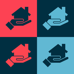 Pop art Realtor icon isolated on color background. Buying house. Vector Illustration.