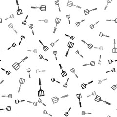 Black Spatula icon isolated seamless pattern on white background. Kitchen spatula icon. BBQ spatula sign. Barbecue and grill tool. Vector Illustration.