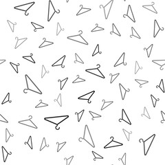 Black Hanger wardrobe icon isolated seamless pattern on white background. Cloakroom icon. Clothes service symbol. Laundry hanger sign. Vector Illustration.