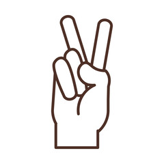 sign language hand gesture indicating v letter, line icon