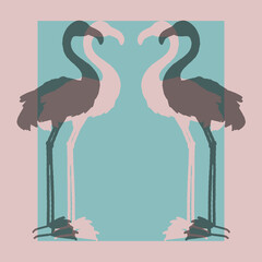 
Pink flamingo in silhouette, double shadow effect