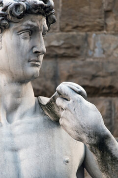 Michelangelo's David detail Piazza della Signoria, Firenze, Italy.