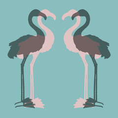 
Pink flamingo in silhouette, double shadow effect