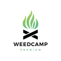 cannabis weed camp fire logo vector icon illustration