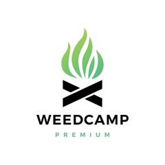 cannabis weed camp fire logo vector icon illustration