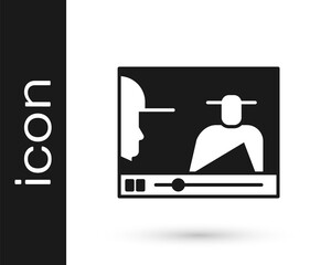 Grey Online play video icon isolated on white background. Film strip with play sign. Vector Illustration.