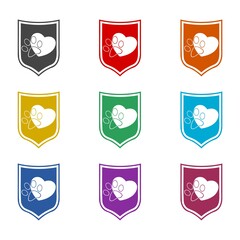 Fototapeta premium Pet paw love heart icon, color set