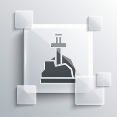Grey Sword in the stone icon isolated on grey background. Excalibur the sword in the stone from the Arthurian legends. Square glass panels. Vector.