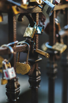Love locks on fence