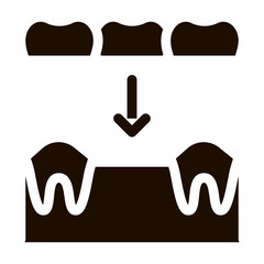 Dental Prosthesis Stomatology Vector Sign Icon . Stomatology Dentist Instrument Equipment And Device Pictogram. Medical Treatment Therapy Dentistry Monochrome Illustration