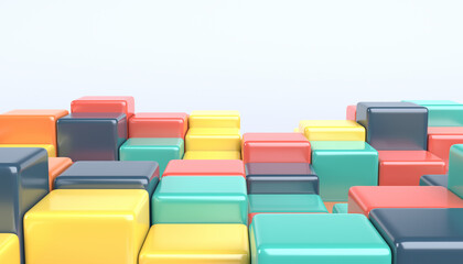 Abstract 3d render, colorful geometric composition, background design with cubes