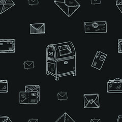 Seamless pattern with mail and post. Hand drawn vector collection. Post and delivery icons.