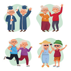 old couples group active seniors characters