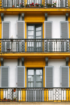 Old Facade with Balconies in San Sebastian, Spain