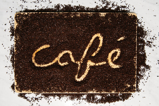 Cafe written in coffee grind