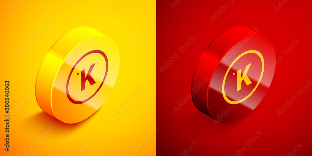 Poster isometric kelvin icon isolated on orange and red background. circle button. vector.