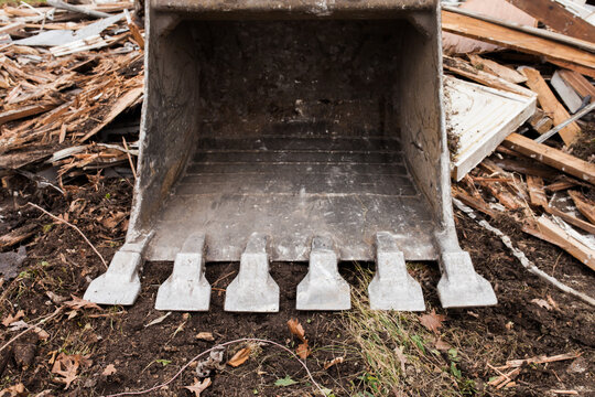 Close up of a bucket from a digger on a construction site