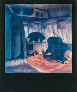 Shabby Polaroid of Camper Van Interior